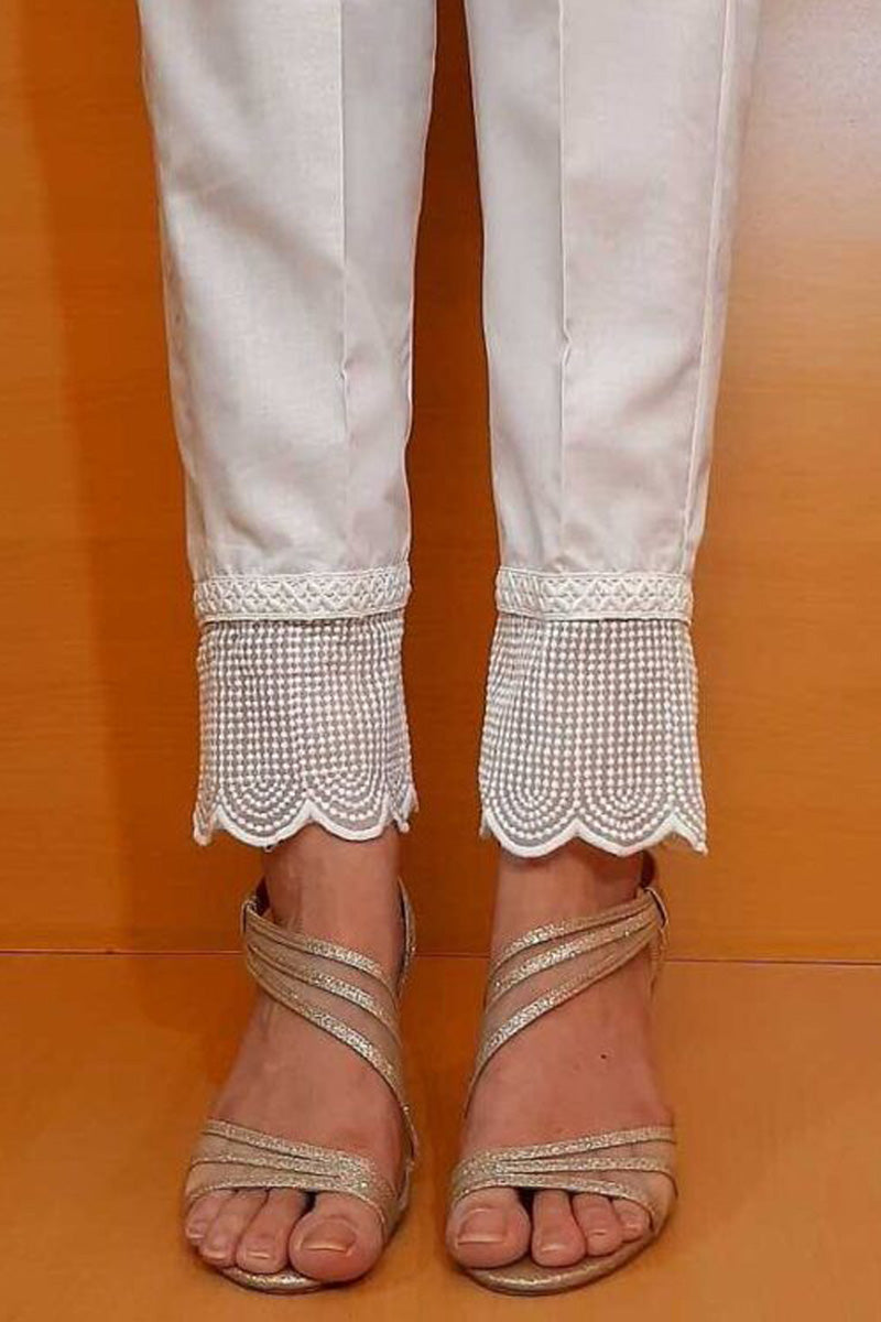 Laces Embellished Cotton Trouser - White -BGT27