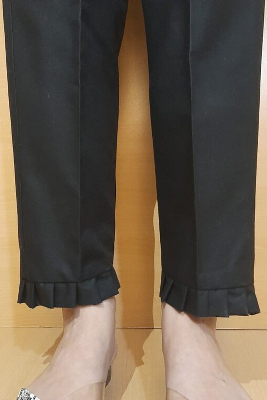 Frill Design Trouser Pant Cotton - Black - ZT377