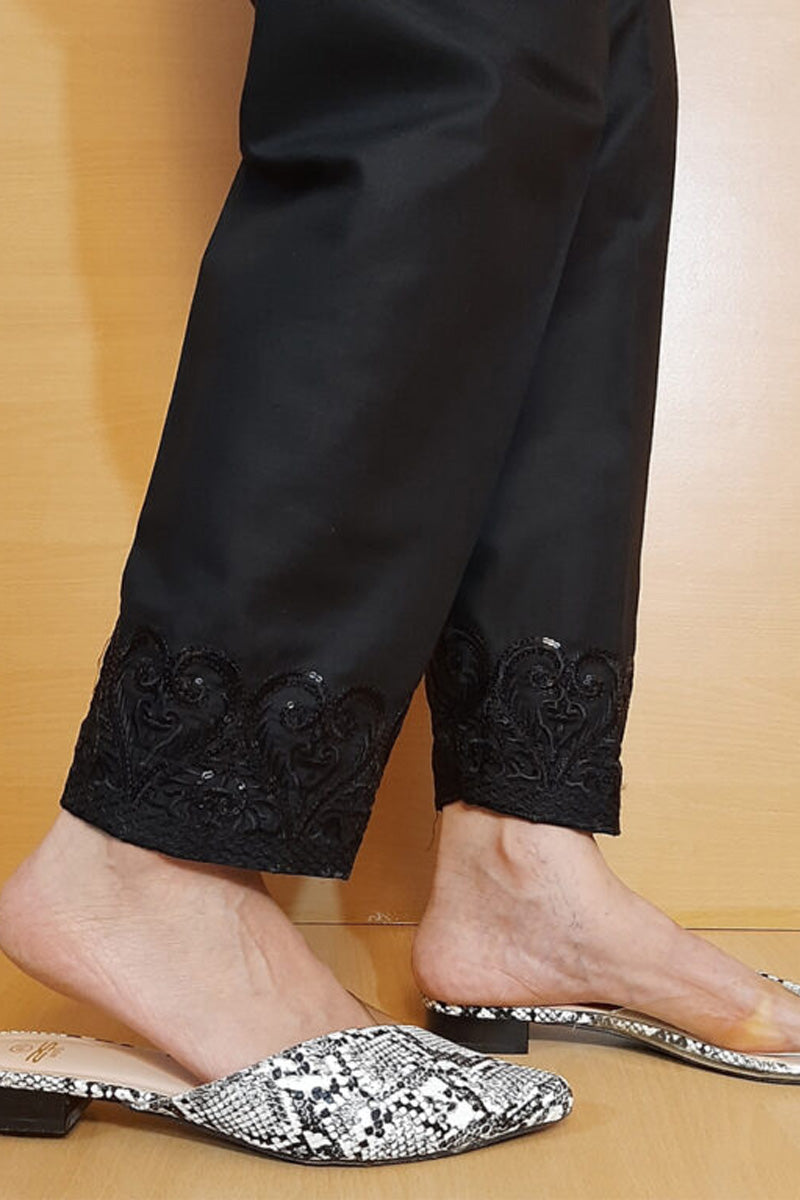 Embroided Cotton Trouser - Black - ZT266