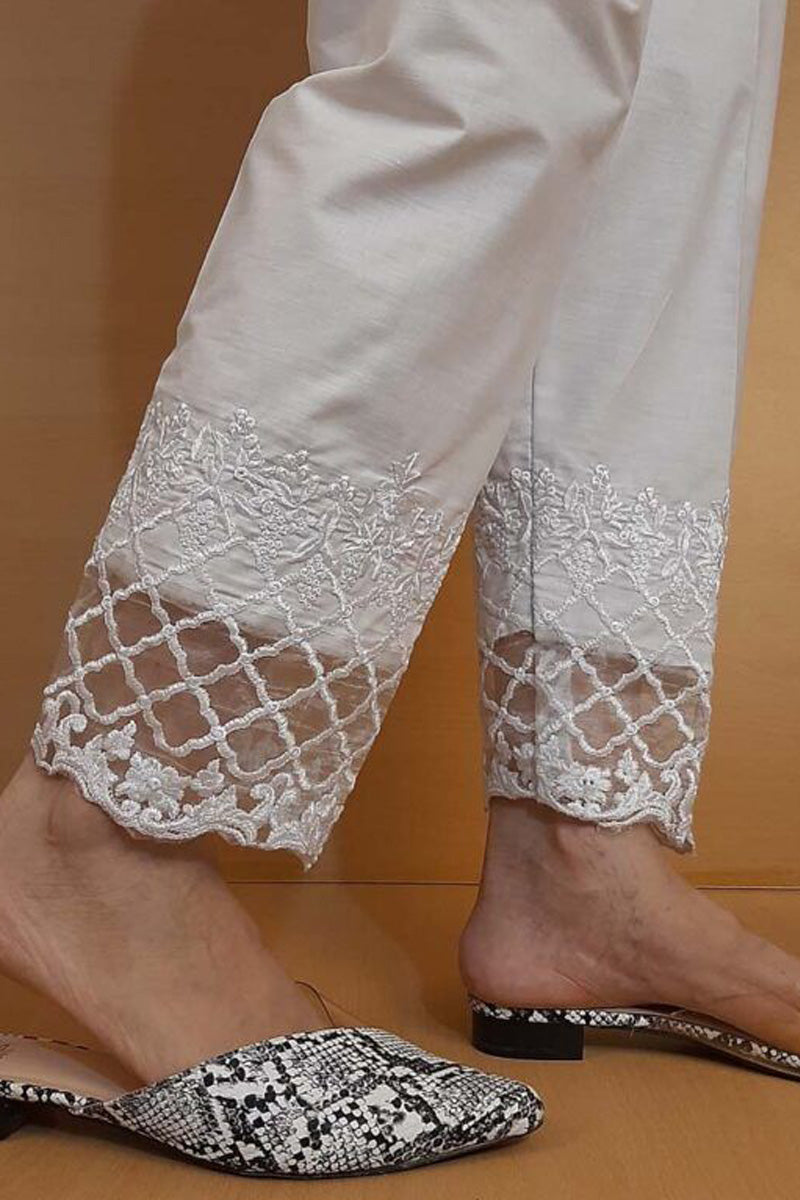 Embroided - Cotton Trouser - White - ZT303