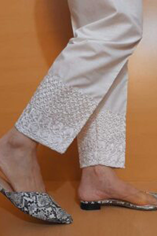 Embroided – Cotton Trouser – White – ZT364