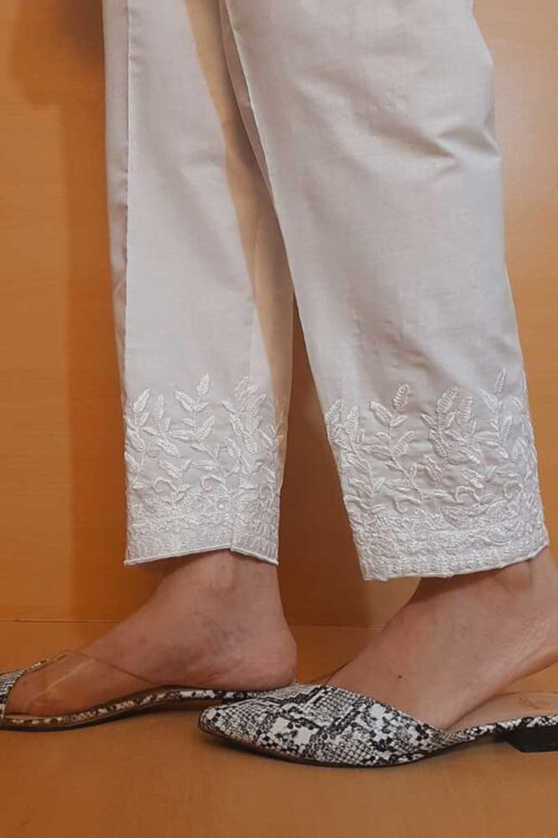 Embroided – Cotton Trouser – White – ZT365
