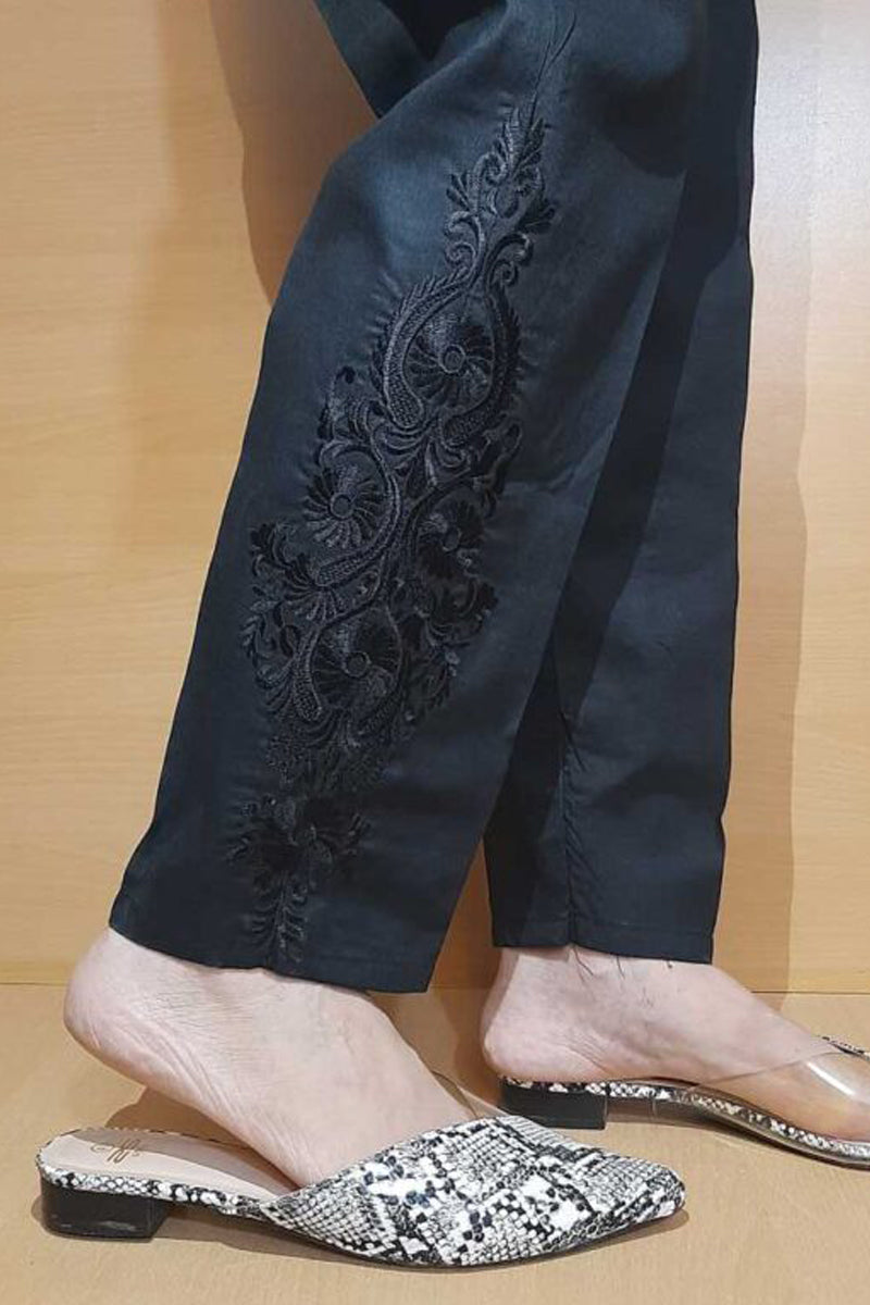 Embroided – Cotton Trouser – Black – KT02