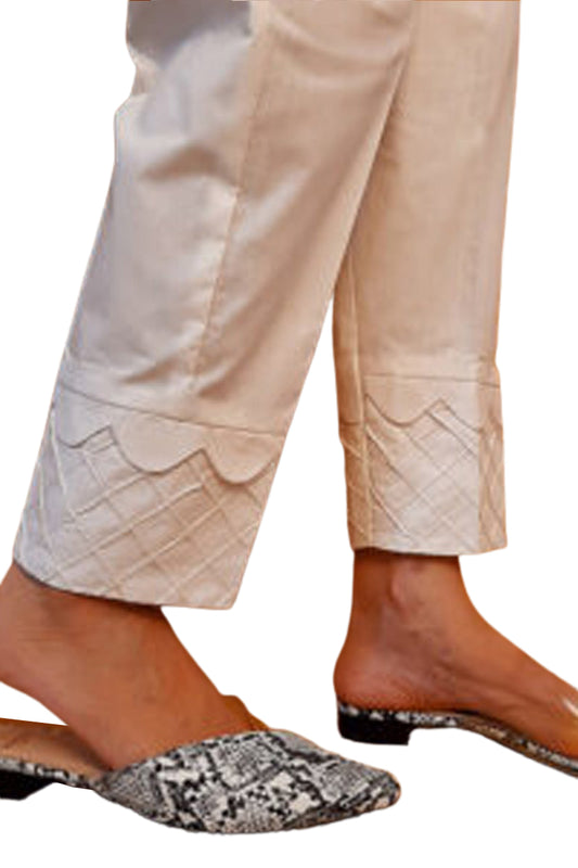 Pintuck Scallop Cotton Trouser - White - ZT315