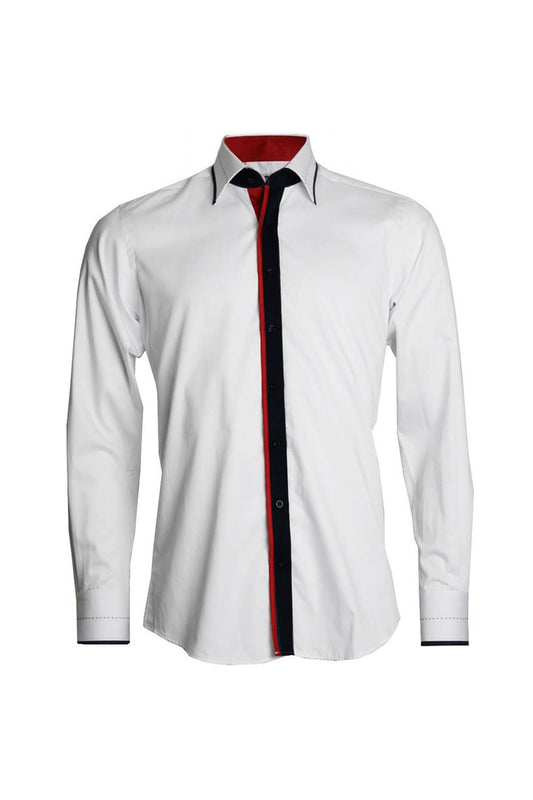 Men’s Regular Fit White Shirt With Navy And Red Trim