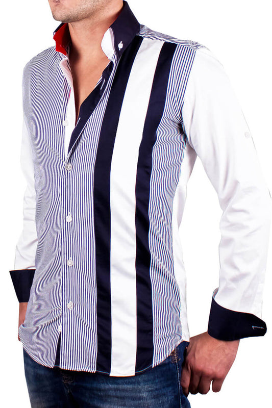 Men’s Navy And White Stripe Regular Fit Italian Style Shirt