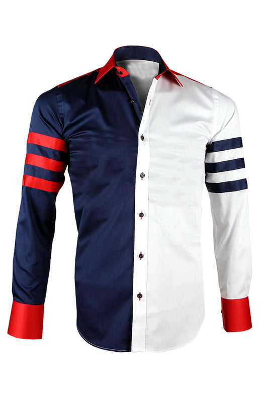 Men’s Navy And White Print Regular Fit Formal Shirt