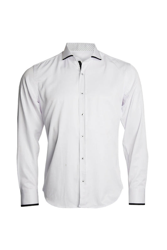 Men’s White Polka Dot Trim Regular Fit Italian Style Shirt