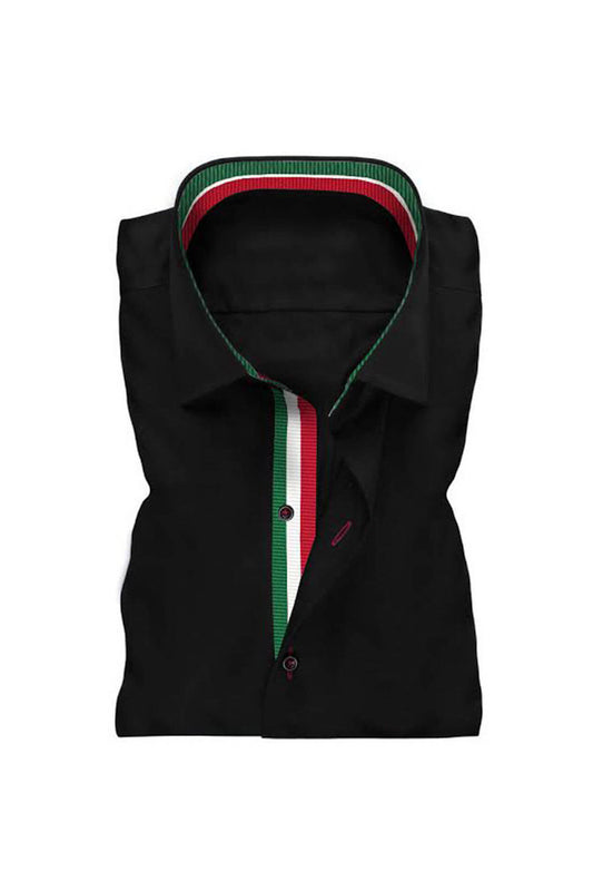 Men’s Black Ribbon Collar Regular Fit Formal Shirt