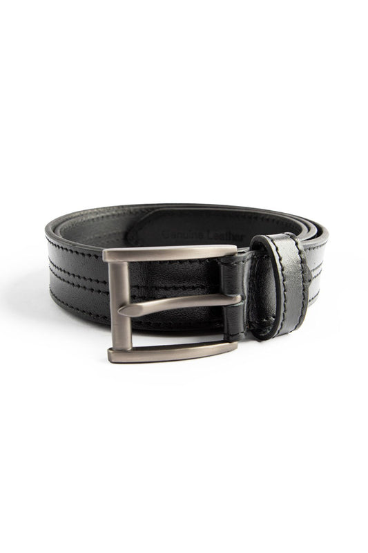 Classic Black Leather Belt With Double Stitch HMBLT210001