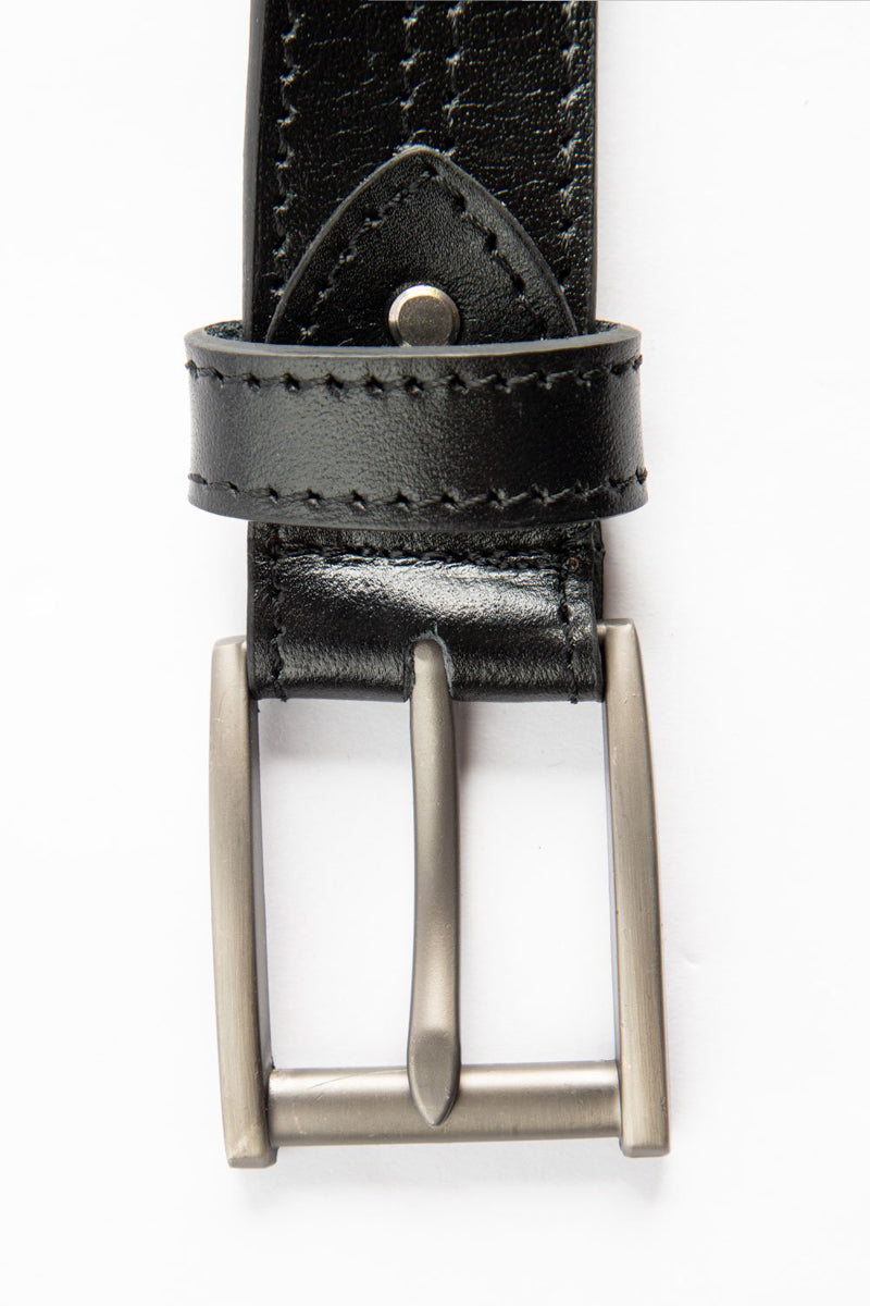 Classic Black Leather Belt With Double Stitch HMBLT210001