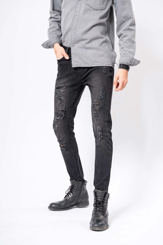 HNH Faded Jeans with Whisker Details PT0005M-BLK