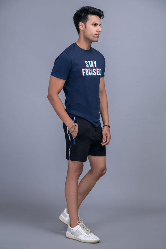 Black with blue relaxed all day shorts with panels - BuyZilla.pk