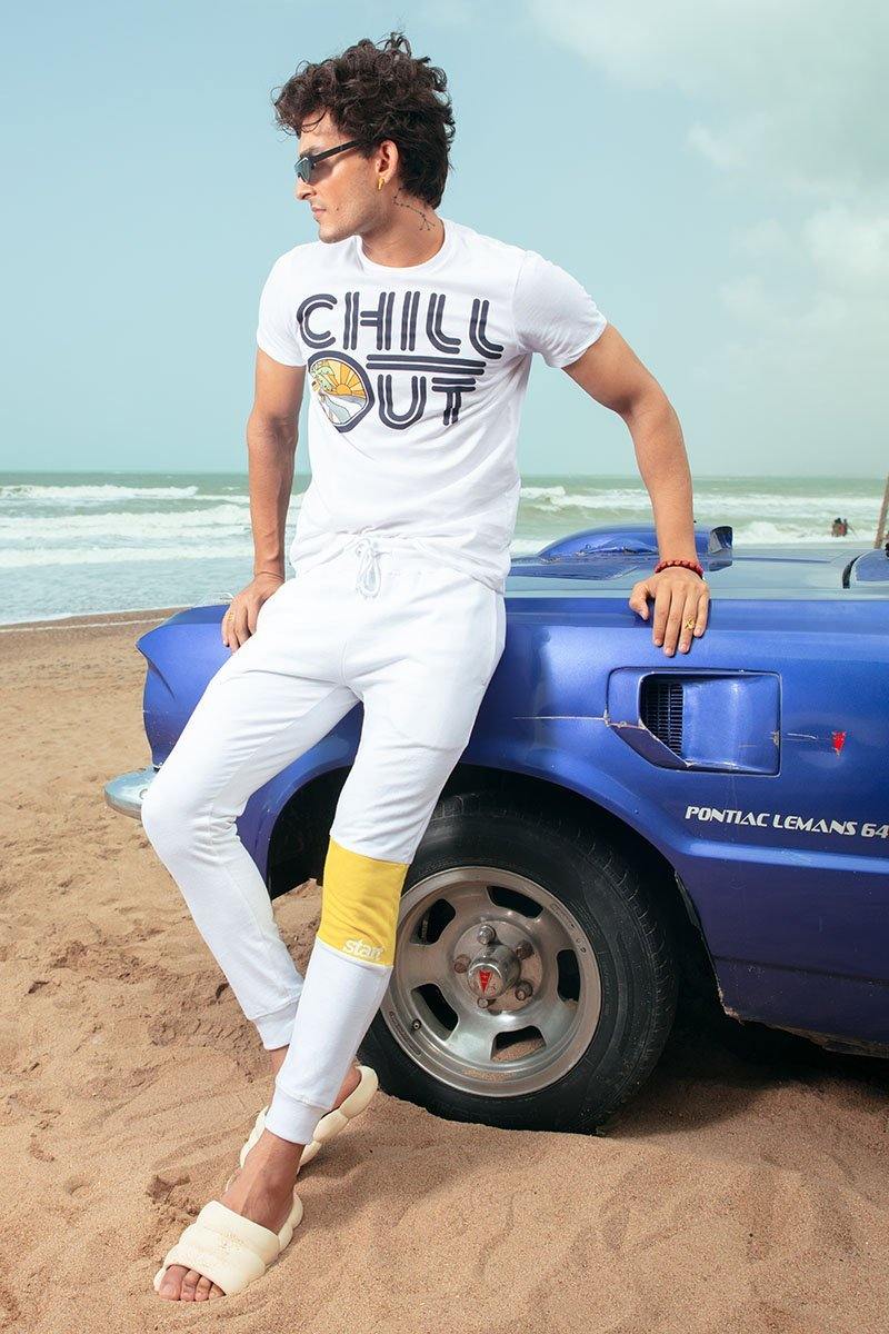 White custom fit graphic tee - chill out - BuyZilla.pk