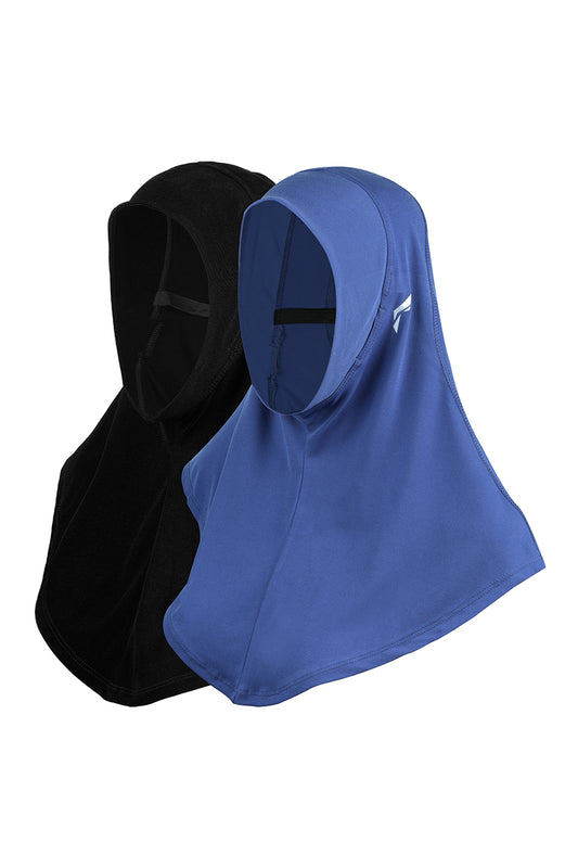 Flush Women's Pro Hijab Scarf Dri Fit Full Head Cover for Yoga, Running, Workout and Everyday Wear Black & Royal Blue (Pack of 2)