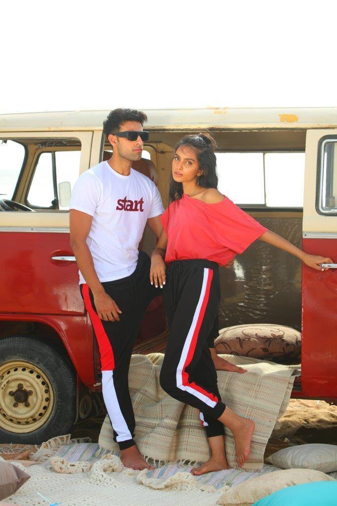 Black with red and white all purpose multi paneled joggers - BuyZilla.pk