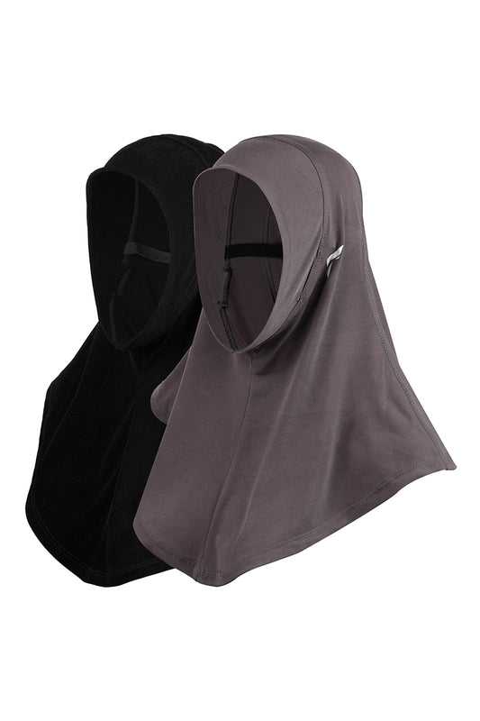 Flush Women's Pro Hijab Scarf Dri Fit Full Head Cover for Yoga, Running, Workout and Everyday Wear Black & Brown (Pack of 2)