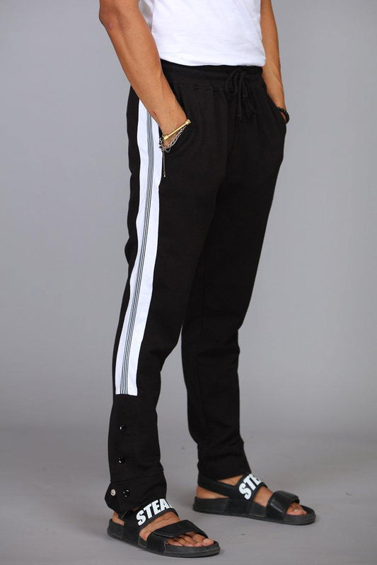 Black relaxed fit joggers with buttons - BuyZilla.pk