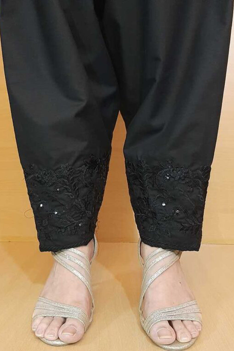 Embroided Cotton Shalwar - Black - ZSL10