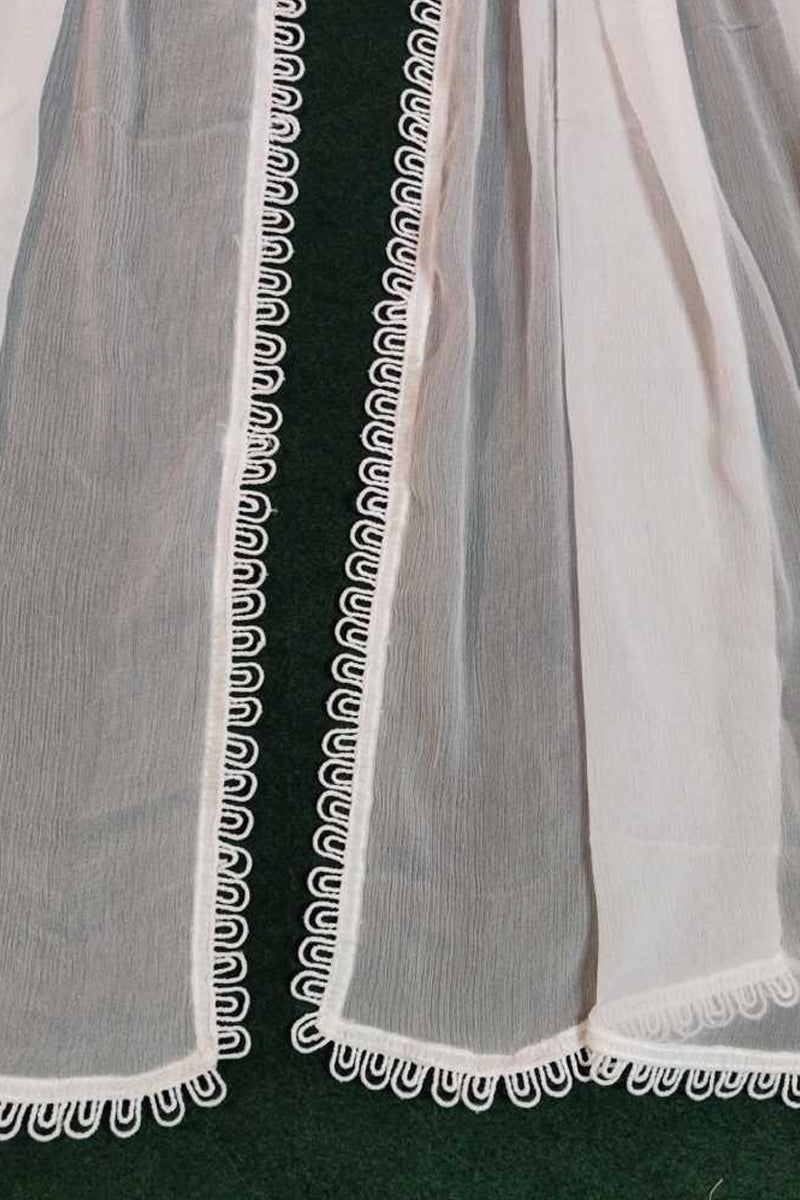 Chiffon Dupatta With 4 Sided Lace – Large – White - ZD960