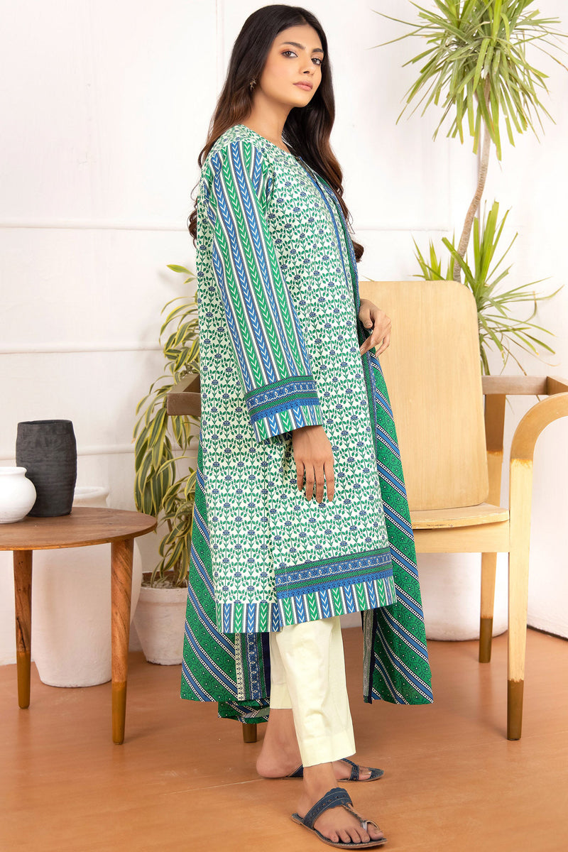 Unstitched 3 Piece Printed Lawn Shirt And Net Lawn Dupatta