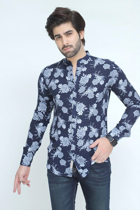 Floral Printed Blue Casual Shirt