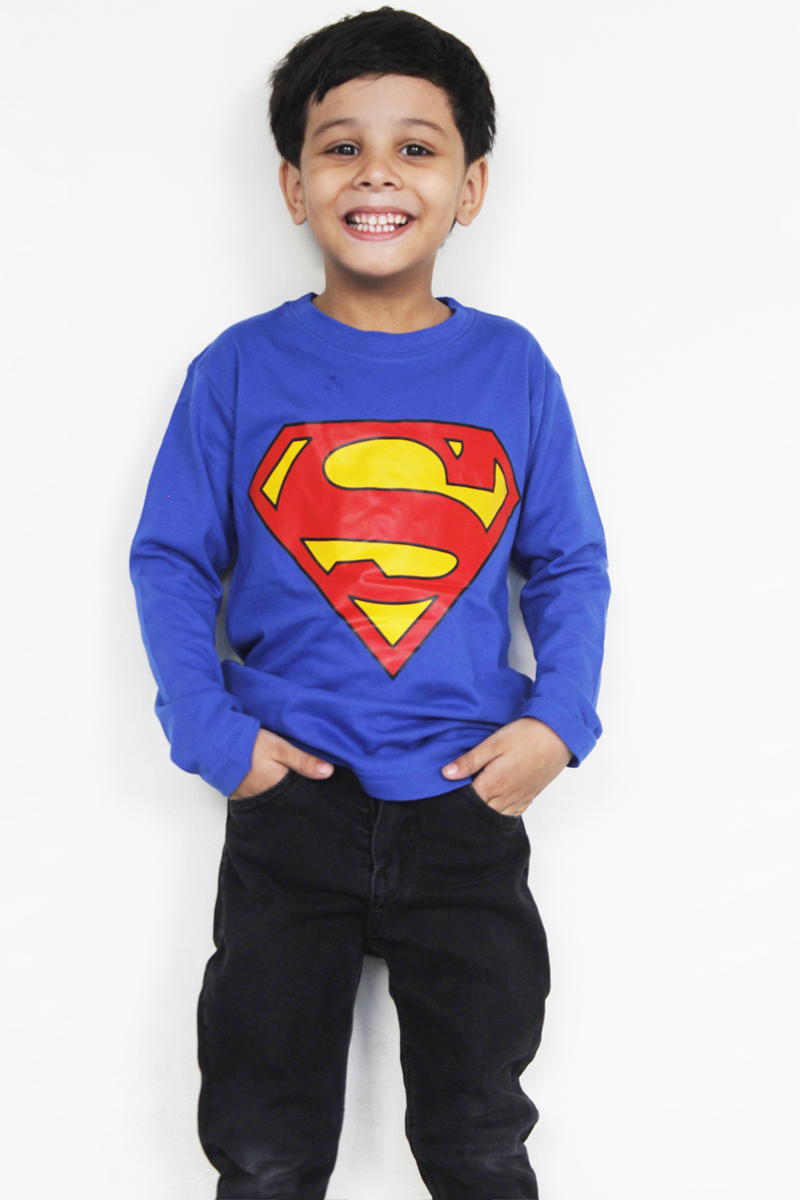 Royal Blue Full Sleeves Superman T-Shirt For Boys