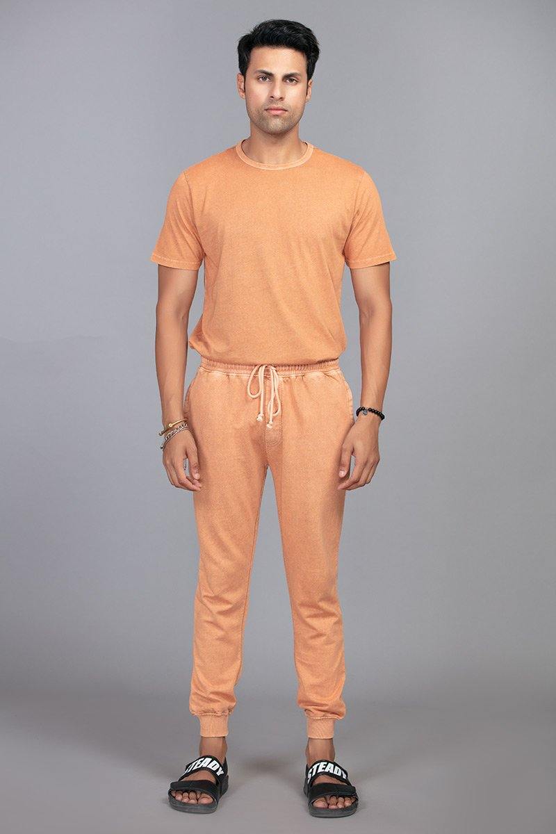 Rust custom fit sand wash long tee with rounded hem - BuyZilla.pk