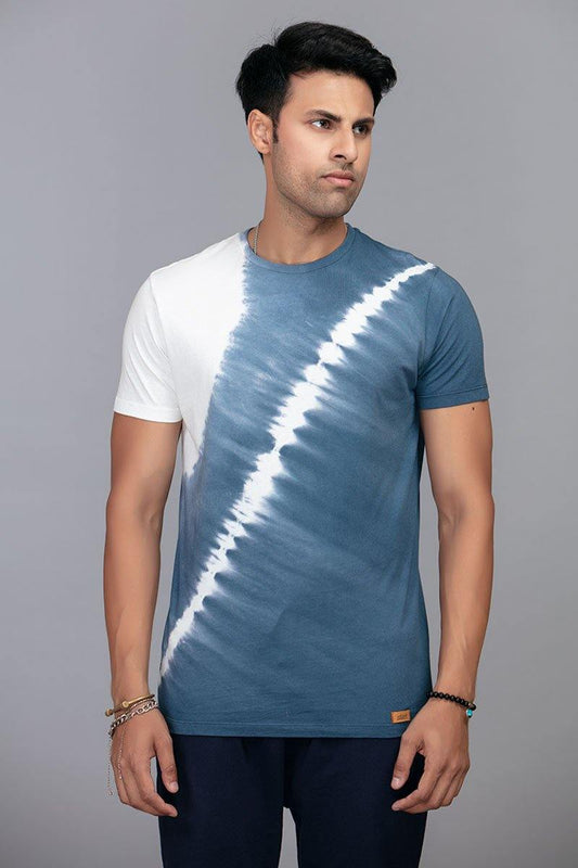 White and blue slim fit tie and dye tee - BuyZilla.pk