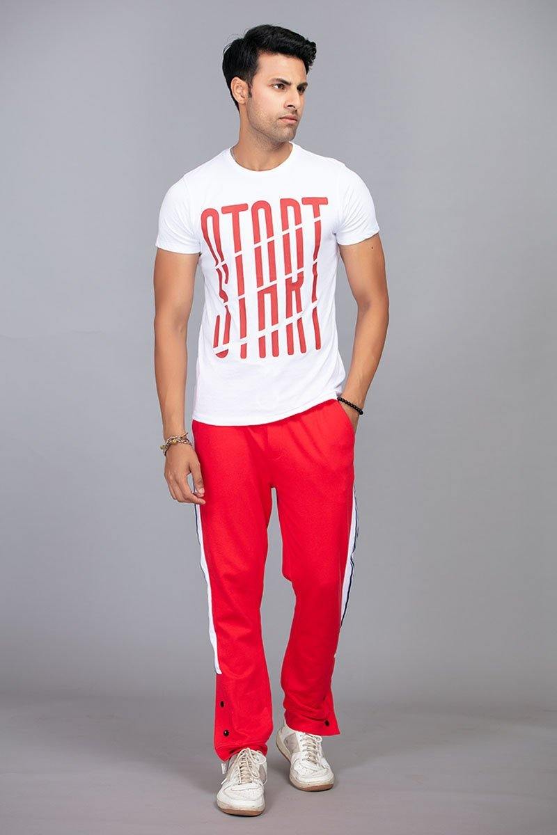 Red with white all purpose multi paneled joggers - BuyZilla.pk