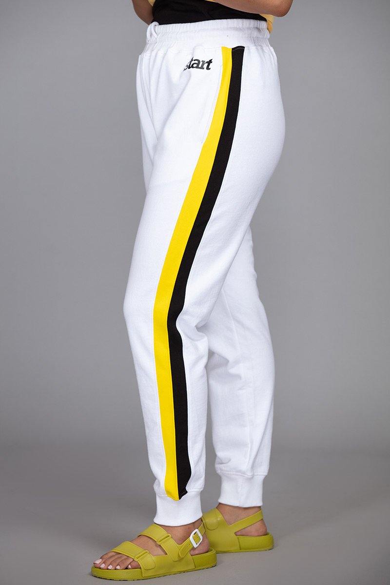 White, yellow and black all purpose paneled joggers - BuyZilla.pk