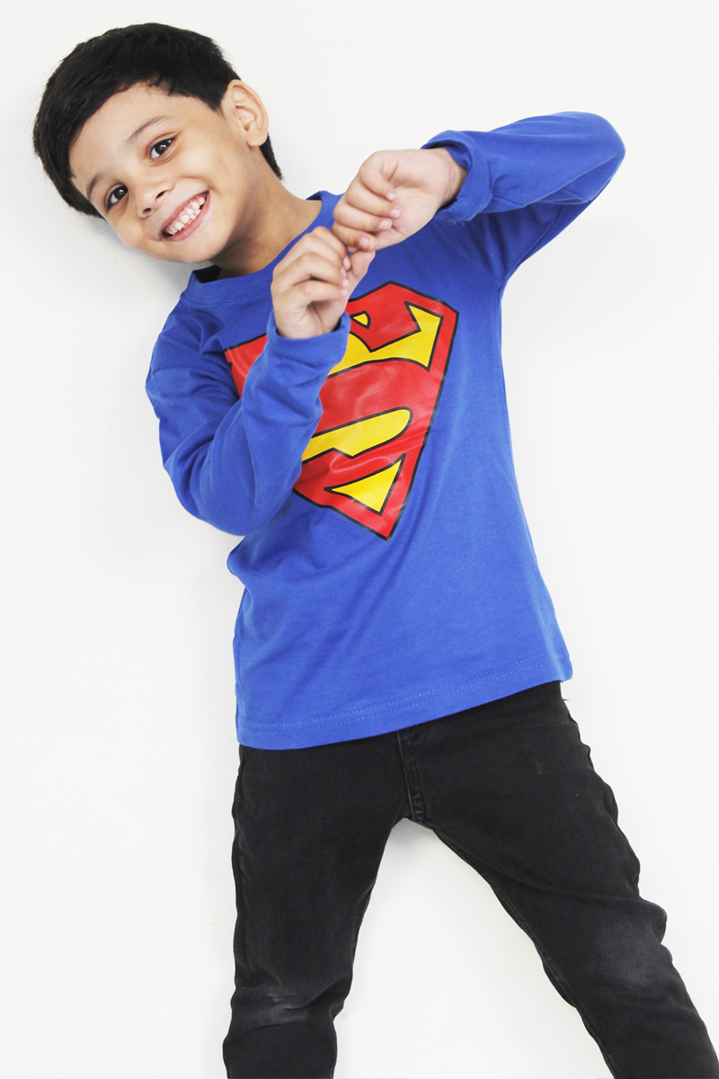 Royal Blue Full Sleeves Superman T-Shirt For Boys