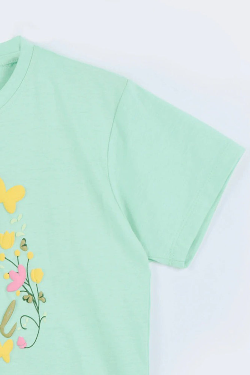 Girl's Sea Green Graphic Tee Shirt
