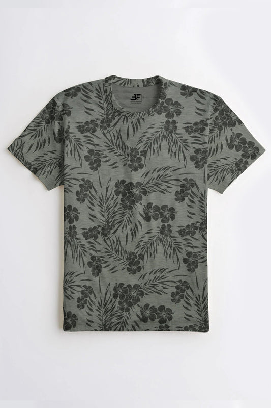 Men's Grey All Over Floral Print Tee Shirt