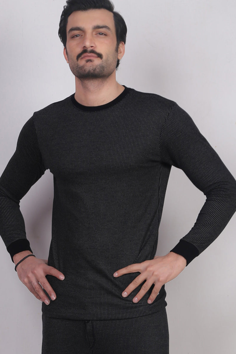 Stripe Black Warmer Shirt For Men (Pack Of 1)