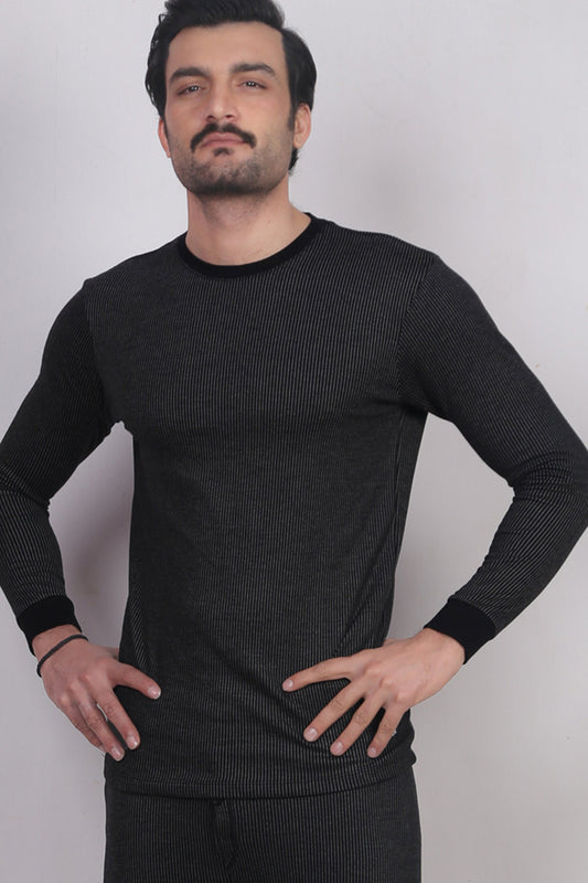 Stripe Black Warmer Shirt For Men (Pack Of 1)
