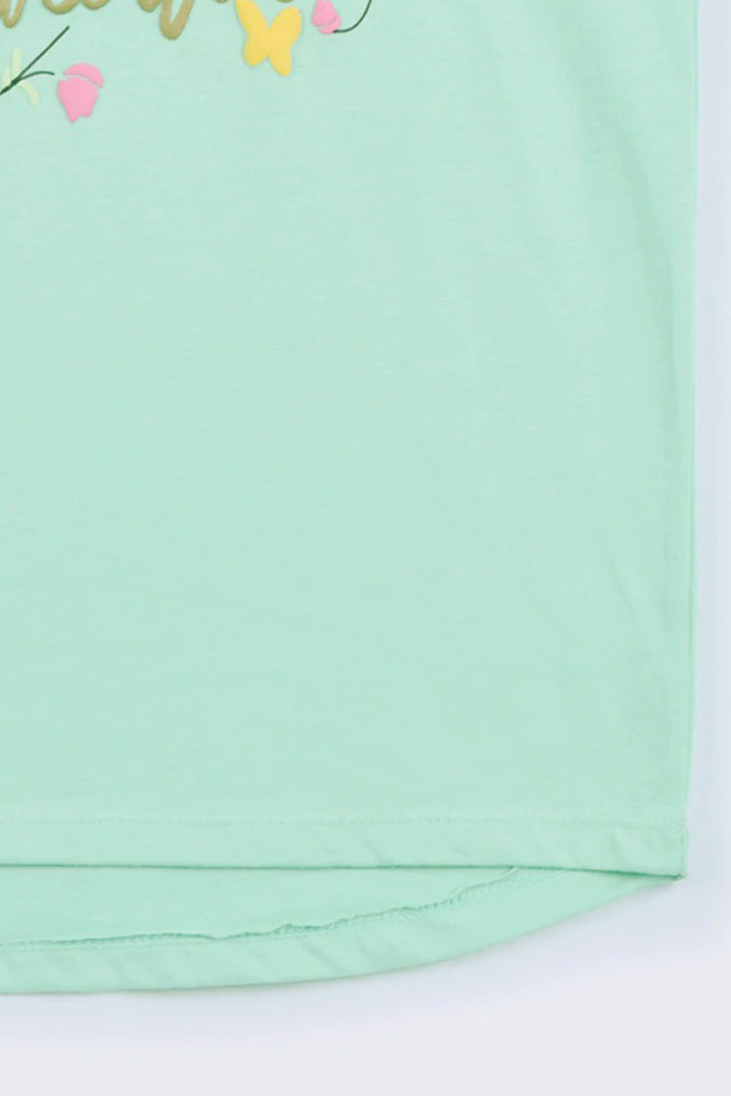 Girl's Sea Green Graphic Tee Shirt