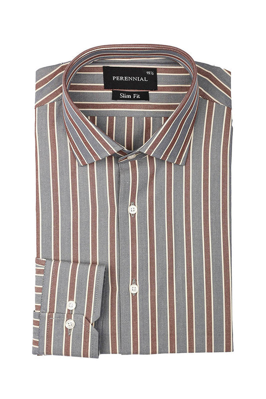 Brown Grey Awning Stripe Shirt