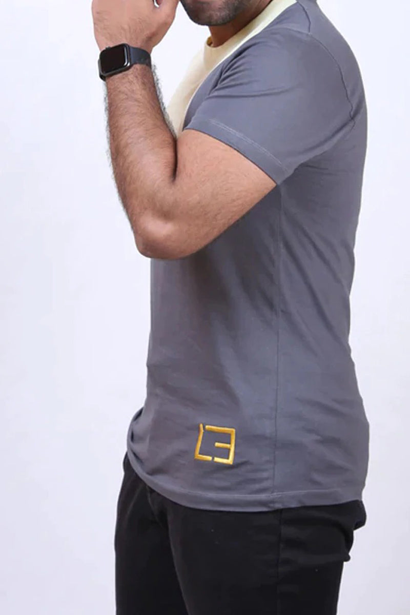 T-Shirt with Yellow Panel - Mens