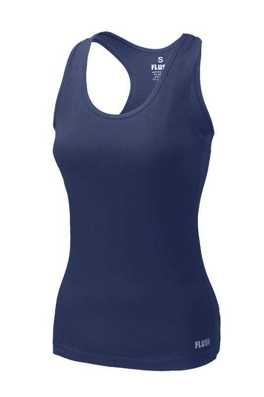Flush Women's Tank Top - Ribbed Yoga Tank Top Racerback Long Tight Fit Gym Shirt Activewear Clothes Navy Blue