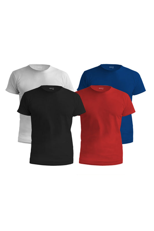 Pack of 4 T-Shirts (Black, White, Dark Blue, Maroon) Regular Fit AE36