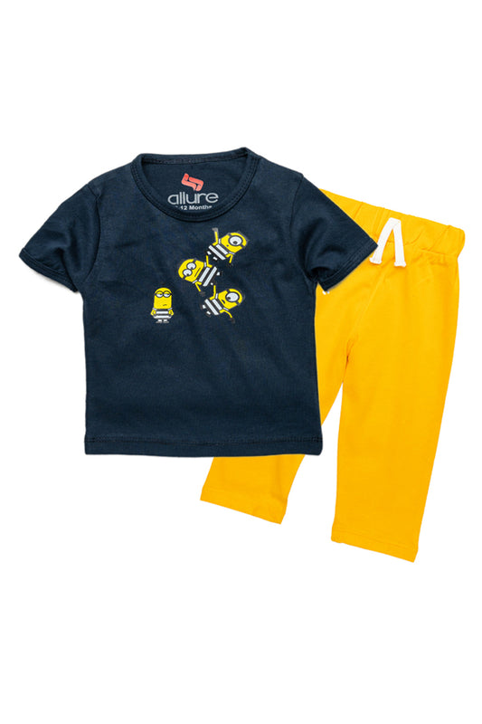 AllureP Navy Blue Minnions H-S Yellow Trousers