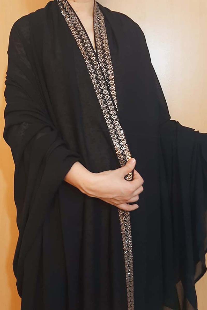 Abaya Large Shawl , Embroided - Black - BGS03