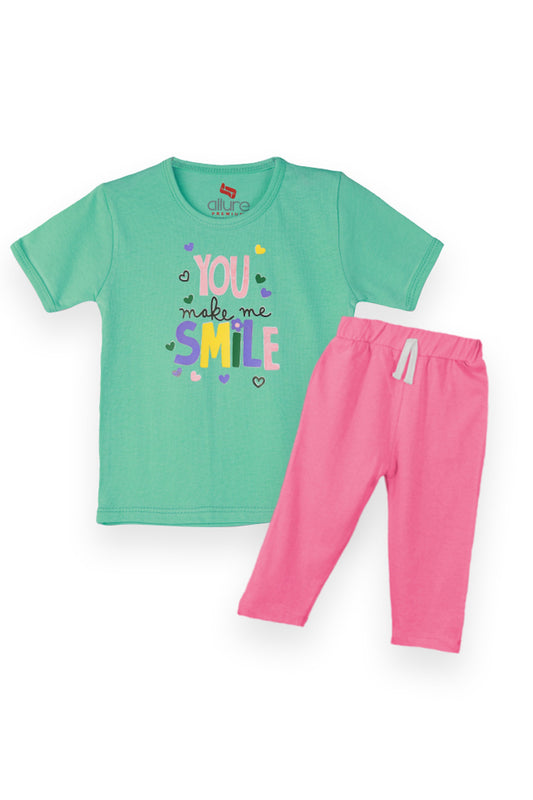 AllureP T-Shirt HS L Green You Smile Pink Trousers