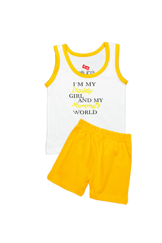 AllureP White Daddy Mommy S-L Yellow Shorts