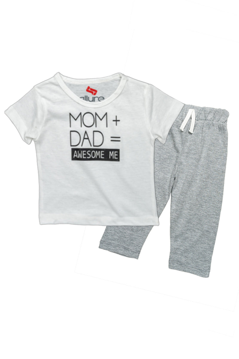 AllureP White Mom Dad H-S Grey Trousers