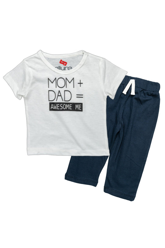 AllureP White Mom Dad H-S Navy Blue Trousers