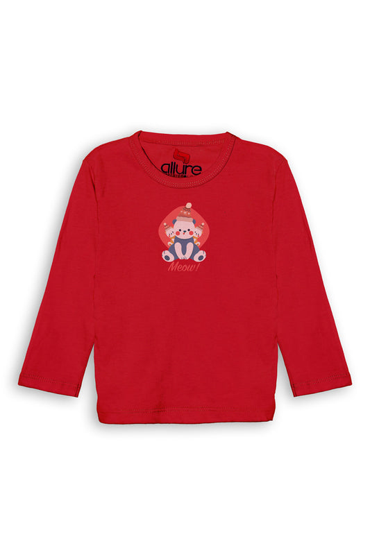 AllurePremium Full Sleeves T-Shirt D Red Meow