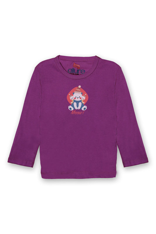 AllurePremium Full Sleeves T-Shirt Purple Meow