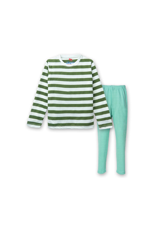 AllurePremium Girls Green Striper T-Shirt With Legging